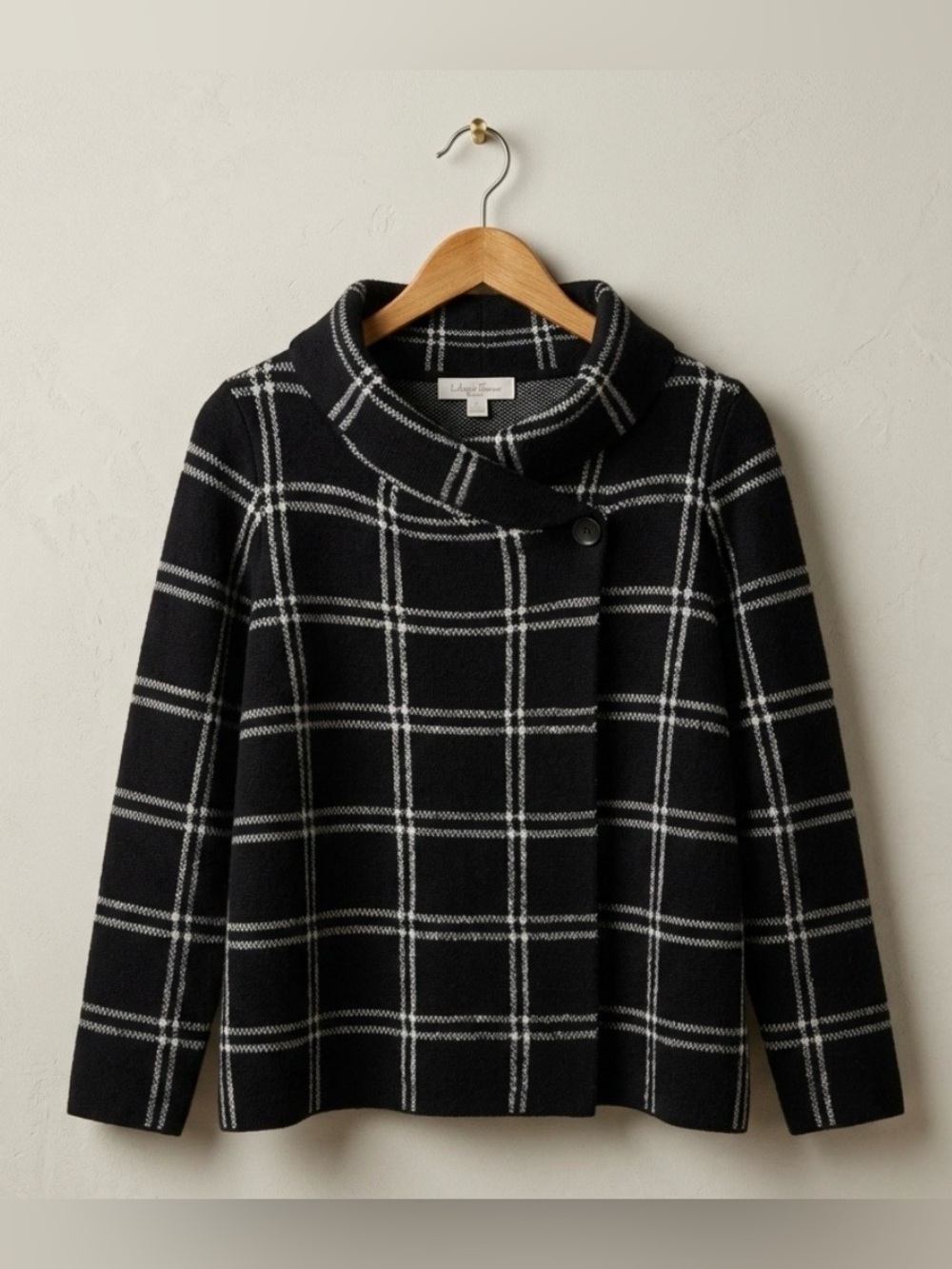 Cleo Plaid Knit Coatigan Blazer Cardigan Women’s Small Black White - Picture 2 of 5
